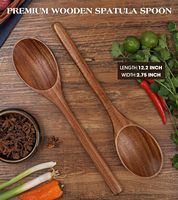 2 Cuillères de cuisine en bois d'acacia naturel, grandes cuillères de service, résistantes à la chaleur, durables, antiadhésives, design classique pour la rentrée scolaire
