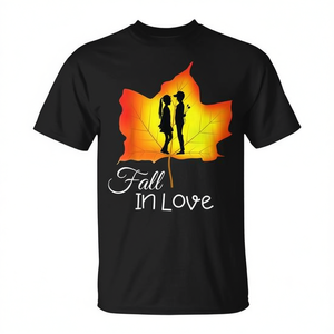 Camiseta con silueta de hoja Fall In Love, color negro, unisex, talla mediana para adultos - Product Image 2
