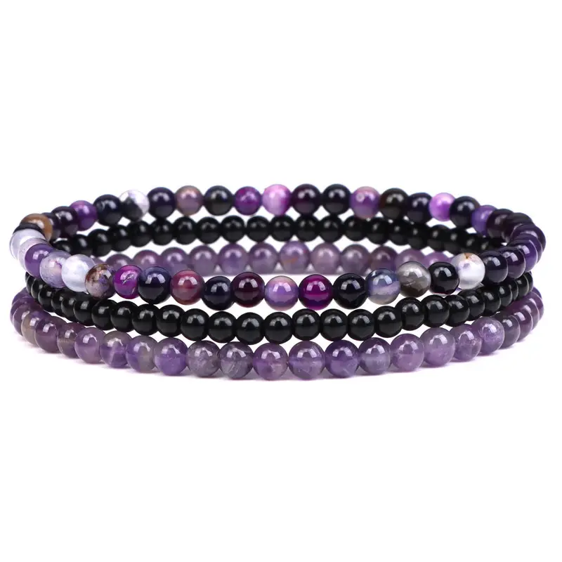Natural stone 4mm bead bracelet men's retro simple elastic rope set combination hand jewelry colorful beads bracelet N2312263