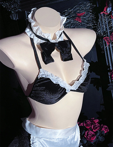 Ensemble de lingerie érotique 5 pièces pour femme, style babydoll, avec tablier à volants, pour cosplay de femme de chambre, lingerie intime sexy, costume de femme de chambre française - Product Image 4