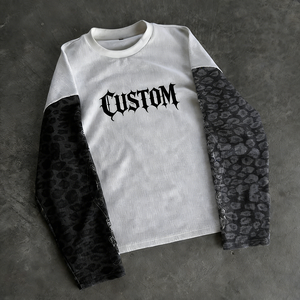 Camiseta Personalizada de Algodón, Estilo Holgado, Lavado Ácido, Estampado de Leopardo, Tejido Waffle, Térmica, Doble Capa, Manga Larga para Hombre - Product Image 2