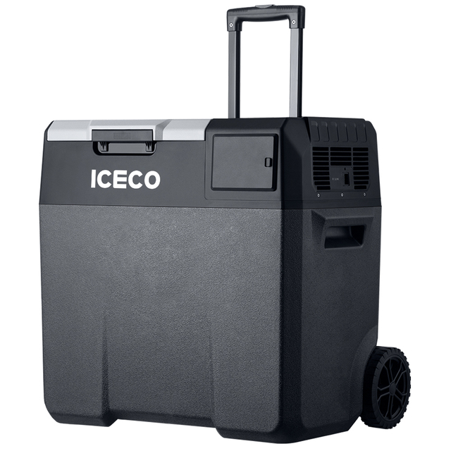 For 50L Solar/Electric Car Refrigerator with Wheels & Pull Rod Quiet Cooling for Camping Travel & Outdoor Use