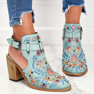 2024 New Embroidered Vintage Riveted <strong>Heels</strong> Fashion <strong>Chunky</strong> <strong>Heels</strong> <strong>Closed</strong> <strong>Toe</strong> Sandals for Women Shoes Wholesale - Product Image 3