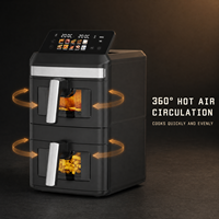 Friteuse à air électrique carrée à double tiroir, sans huile, avec fenêtres de visualisation, contrôle numérique et paniers de cuisson antiadhésifs pour usage domestique