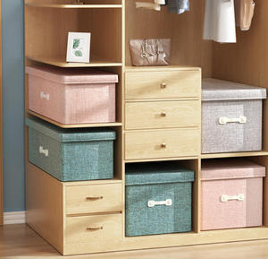 <b>Large</b> Linen Fabric Foldable Storage <b>Bins</b> with Removable Lid and Handles - Product Image 3