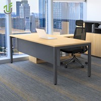 Bureau de direction moderne en forme de L avec pieds en O gris anthracite et armoire latérale intégrée