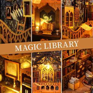 Kit de bibliothèque DIY Magic Book Nook, <span class=keywords><strong>puzzle</strong></span> en bois <span class=keywords><strong>3D</strong></span>, maison de poupée <span class=keywords><strong>Harry</strong></span>, miniatures, modèle de construction, serre-livres avec meubles et lumière LED - Product Image 4