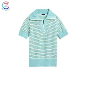 Custom <strong>Ladies</strong> Vintage Short For <strong>Polo</strong> Sweater Summer Casual Jacquard Pullover Knitwear Striped Crochet Knit Shirt <strong>Jumper</strong> - Product Image 1