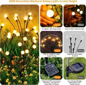Solar Garden <b>Lights</b> 1 Psck 8 LEDs Warm White Outdoor Decor <b>Firefly</b> Design Big Bulb Unique Gift for Women Grandma - Product Image 2