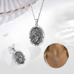 Merryshine - Regalo Religioso Cristiano, Colgante Ovalado Unisex de Nuestra Señora del Monte Carmelo, Collar de Plata de Ley 925 con la Virgen María - Product Image 4