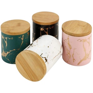 4 Piece Glass Tea Storage Jar Containers with Airtight Bamboo Lid, Ceramics Tea Canister Portable Sealed Food Storage Tank Cans