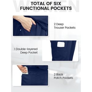 FOXA Women's Scrub Pants Mid Rise Drawstring <b>Cargo</b> Jogger Pants With 6 Pockets Soft Breathable Knitted Fabric Casual Wear - Product Image 3