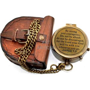 Brújula de Bolsillo Antigua ALFA NAUTICAL de Latón, Regalo Religioso con Citación de Josué 1:9, Guía Portátil para Senderismo, 2 Pulgadas - Product Image 5