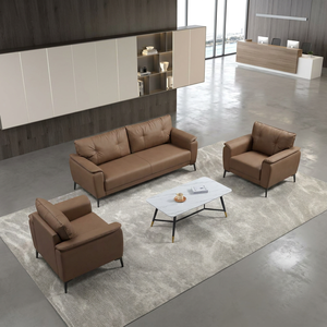 Set di Divani da Ufficio in Pelle Marrone Moderna, Arredamento per Reception Esecutiva con Gambe in Metallo per Aree d'Attesa Aziendali - Product Image 4