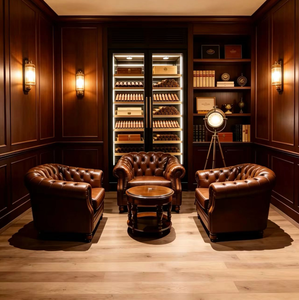 Muebles de Lujo para <span class=keywords><strong>Bar</strong></span> de Cigarros, Sillón de Cuero con Tapicería de Diamantes, Vitrina de Cigarros de Vidrio para <span class=keywords><strong>Bar</strong></span> de Whisky, Club de Caballeros - Product Image 4