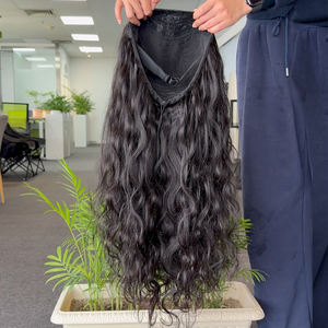 Perruque mi-tête naturelle noire 100% cheveux humains bruts du Vietnam, ondulée, sans dentelle, 8-34 pouces, densité 180% - Product Image 2