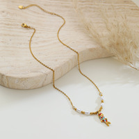 Collier pour filles en acier inoxydable PVD étanche, avec breloque poisson en émail coloré et perle, thème Océan d'été, pour les vacances à la plage