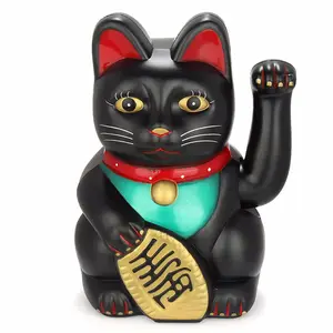5 인치 배터리 운영 블랙 비즈니스 장식 홈 장식 고양이 동상 선물 풍수 행운의 고양이 흔들며 팔