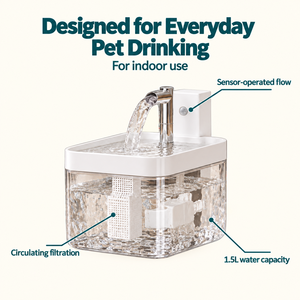 Fontaine à eau automatique pour animaux de compagnie de 1,5 L avec capteur et filtre circulant pour chats et petits chiens - Product Image 2