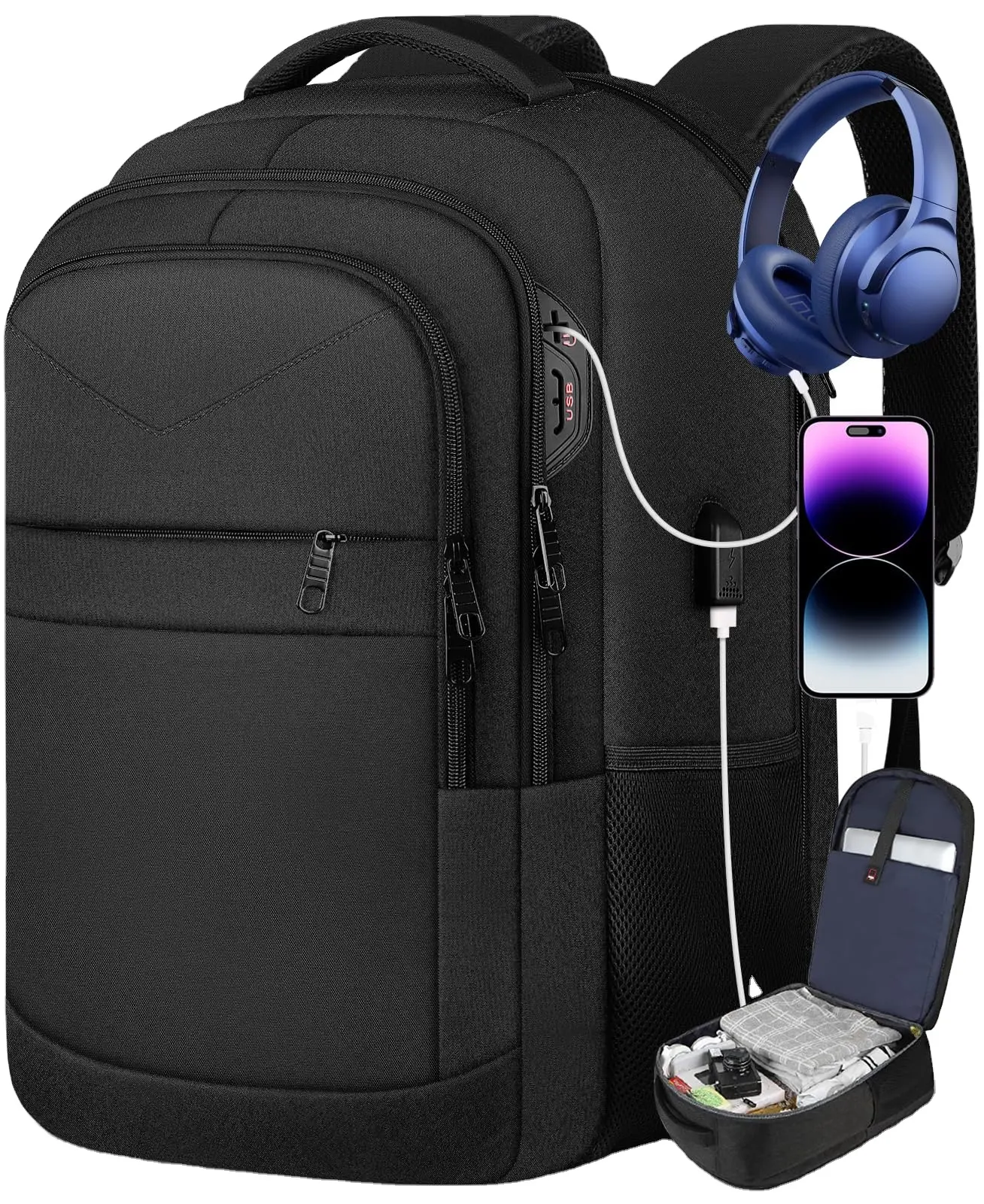 Mochila de negocios para computadora portátil de viaje grande personalizada de fábrica Yuhong con puerto de carga USB