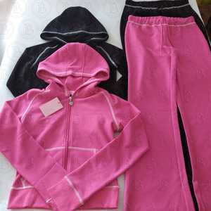 2025 Waffle <strong>Knit</strong> Hoodie <strong>Sets</strong> Tracksuits Custom logo Workout Fitness Jacket Hoodie Flare Pant Jogger Tracksuit <strong>Set</strong> - Product Image 2
