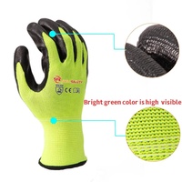 Gants de travail légers EN388 SNELL enduits de nitrile, doublure en polyester vert vif, résistants à l'huile, gants de protection pour la construction