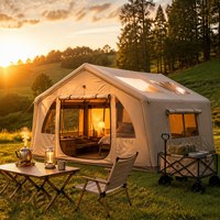 Tente Cabine Gonflable en Toile Kaki 17,28 m² 3,6x4,8x2,3m avec Portes AB, Fenêtres en Mélange de Coton, Tente Gonflable pour 7-10 Personnes, Glamping Familial