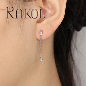 Lakor EP3181 S Boucles d'oreilles pendantes en laiton plaqué argent carré Marquise 3A Zircon Style Bohème - Product Image 1