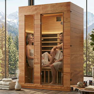 Sauna doméstica premium de caoba para 2 personas, cabina de spa infrarroja interior con 5 calentadores, audio Bluetooth, panel de control inteligente, temperatura máxima de hasta 149F. - Product Image 1