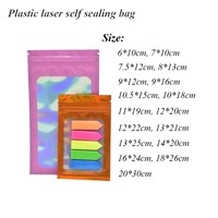Sacs d'emballage holographiques plastique mylar pochettes plates refermables fermeture éclair laser avec logo personnalisé