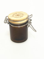 Couvercle de pot en verre pour bouteilles de stockage de poudre de bougie de crème de miel et bocaux en ambre avec bois certifié usine en gros petit 50 ML SZ