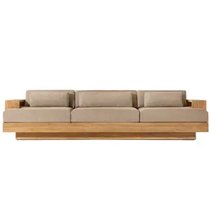 Conjunto de sofás de madeira de teca natural para quintal, moderno e luxuoso, para hotel ao ar livre, móveis de madeira maciça, sofás de jardim