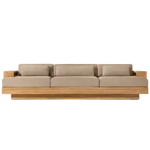 Moderne Luxe Achtertuin Natuurlijke Teak Meubels Sofa Set Hotel Outdoor Massief Teak Houten Meubelen Tuinbanken