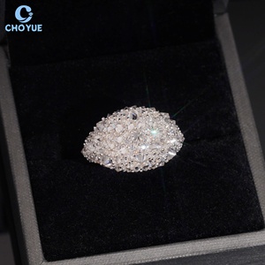 Full Pave Round Moissanite <b>Cocktail</b> <b>Ring</b> Pave Setting 925 Silver Rhodium Plated Women's Luxury Wedding Spiked Iced Out <b>Ring</b> - Product Image 3