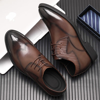 Chaussures élévatrices invisibles pour hommes - Cuir marron noir à lacets, bout rond, chaussures habillées Oxford, 3 pouces de hauteur, semelle intermédiaire en PU
