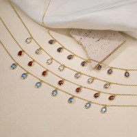 Collier élégant pour femme en zircon couleur cuivre, forme goutte d'eau, plaqué or 18 carats, chaîne Figaro, micro-incrustation, style luxe léger