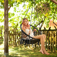 Hamac de jardin rond en coton, chaise suspendue pliante en macramé avec macramé