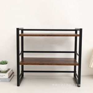 Étagère de rangement de bureau en fer et bois à 2 niveaux, organisateur de bureau pour livres, électronique, cuisine, salon - Product Image 3