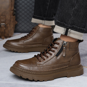 YOUTEN Men's Ankle Chukka <b>Boots</b> Toe Plush Lining Rubber Sole Solid Pattern Shoe Tongue Logo Warm Winter Casual Leather <b>Boots</b> - Product Image 2