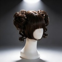 Perruque complète Lolita avec de jolis et coquins chignons doubles, des bourgeons floraux et une frange latérale pour filles.