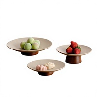 Nouveau plateau à thé en céramique de style chinois, plateau sur pied robuste, bol à sucre, pâtisserie, fruits, passe au micro-ondes, couleur unie, rond