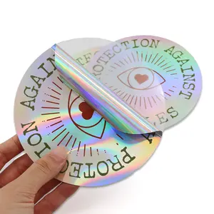 Etiqueta holográfica personalizada com logotipo cortado redondo, resistente a UV, à prova d'água, prata arco-íris, etiqueta a laser