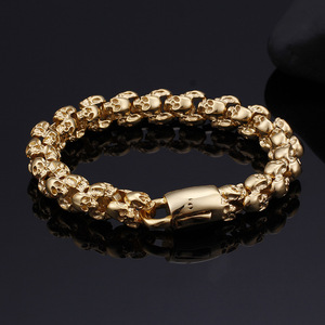 Pulseras de cadena con diseño de esqueleto punk para hombre, brazaletes de aleación en oro, plata y negro, joyería con patrón de calavera, estilo pulsera de eslabones. - Product Image 3