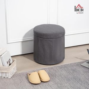 <span class=keywords><strong>HOMCOM</strong></span> Otomana Redonda de 40 cm con Almacenamiento, Taburete de Terciopelo con Tapa Extraíble y Patas, Taburete de Vanidad para Sala de Estar o Dormitorio, Gris - Product Image 2