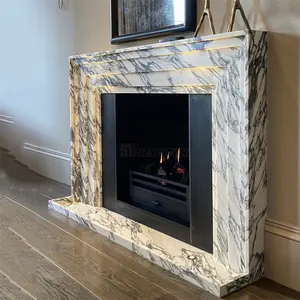 Newstar Décoration d'intérieur Manteau de cheminée en marbre de style français Surround Calacatta Viola Manteau de cheminée en marbre