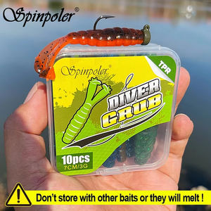 Spinpoler Diver Grub salado TPR flotante suave señuelo de pesca cola doble 10X plástico gusano cebo Artificial Wobbler aparejos de pesca - Product Image 2
