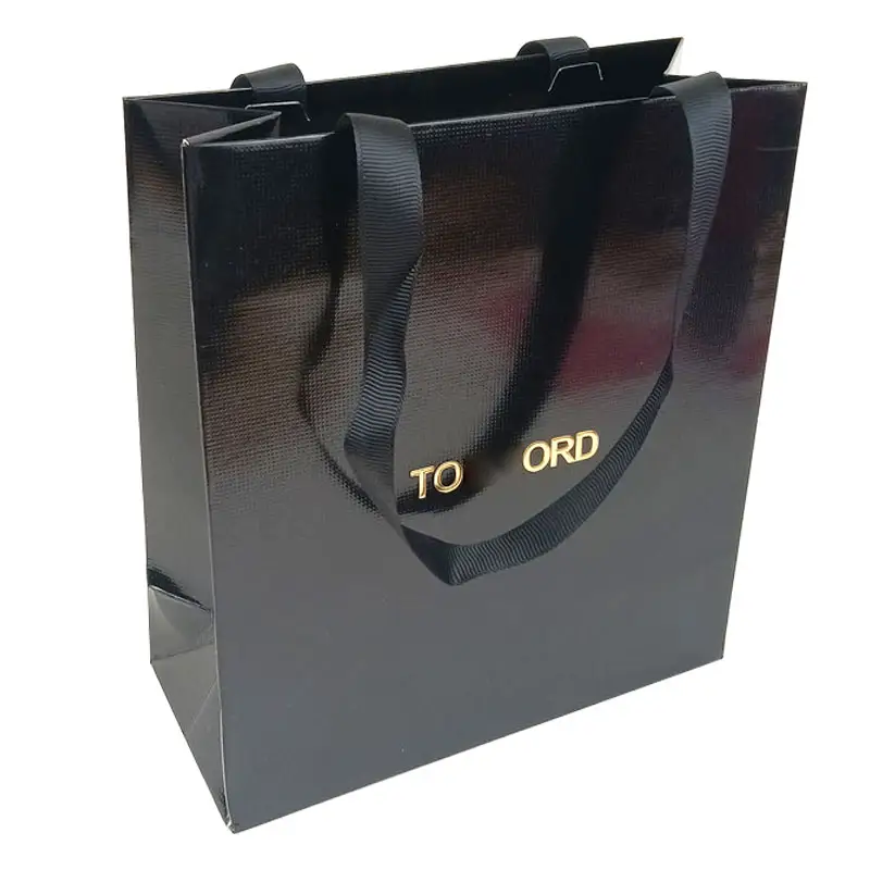 Sacchetto di imballaggio di lusso con logo personalizzato di natale sacchetto di carta per la spesa nero sacchetti regalo per negozi al dettaglio piccola impresa per scarpe e abbigliamento