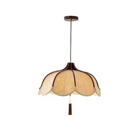 Lustre vintage en bois massif et tissu, lampe de table française à effet d'ombre florale, style Wabi-Sabi rétro pour chambre principale et salle à manger