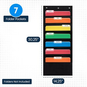 7 Pocket File Pocket Chart Black <b>Tall</b> Wall Hanging Organizer For Office Classroom <b>Storage</b> Polyester 33x15x85cm - Product Image 3