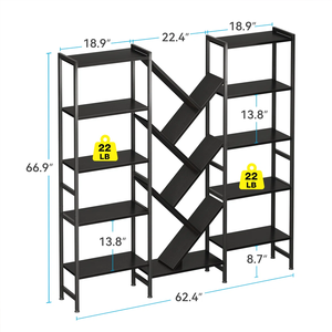 Estantería Moderna de Madera con Panel de Árbol, Estructura Metálica, Abierta, Negra, para Sala de Estar, Dormitorio, Oficina en Casa, <span class=keywords><strong>Hotel</strong></span> - Product Image 3